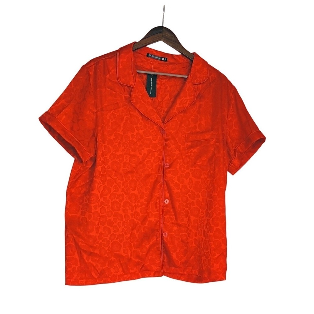 NWT Tart Intimates Orange Lounge Top XL Pajama Style Button Front Animal Print
